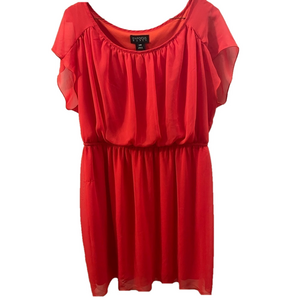 R focus red lined dress. 14W. Elastic at waist